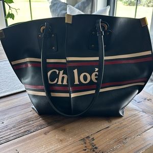 Chloe logo embossed leather tote.